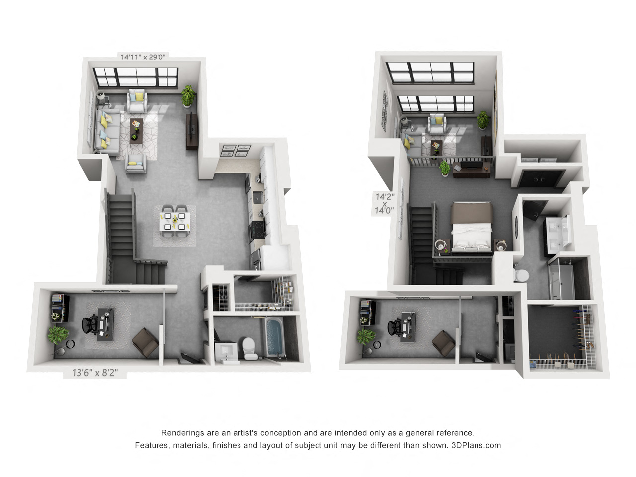 Floor plan for 2 beds, 2 baths, 1336 sqft